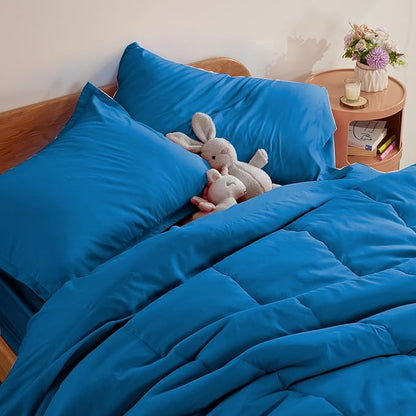 SLEEP ZONE Kids Twin Bedding Comforter Set - Super Cute & Soft Kids Bedding 5 Pieces Set with Comforter, Sheet, Pillowcase & Sham (Blue)
