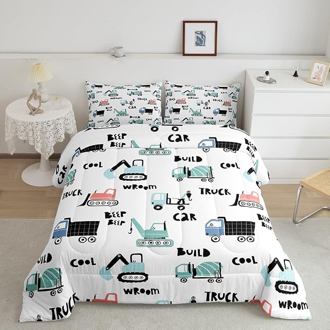 Feelyou Cartoon Tractor Ultra Soft Bedding Set Cars Kawaii Comforter Set for Kids Boys Toddler Vehicle Truck Comforter Equipment Transport Cute Quilt Set Bedroom Collection 2Pcs Twin Size