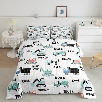Feelyou Cartoon Tractor Ultra Soft Bedding Set Cars Kawaii Comforter Set for Kids Boys Toddler Vehicle Truck Comforter Equipment Transport Cute Quilt Set Bedroom Collection 2Pcs Twin Size