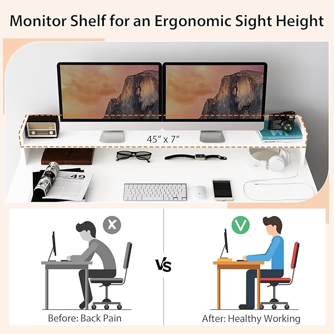 Computer Desk with Bookshelf, 48” Home Office Desk with 2 Open Shelves of 10 Cubbies, Monitor Shelf, Writing Desk Computer Workstation for Home, Office, Bedroom