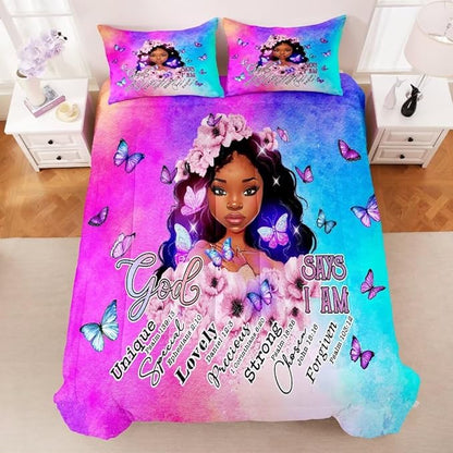 Black Girl Comforter Set Twin,Black Girl Magic Bedding Set,You are Beautiful Lady Bed Bedroom Set,African American Girl Inspirational Quotes Comforter Set