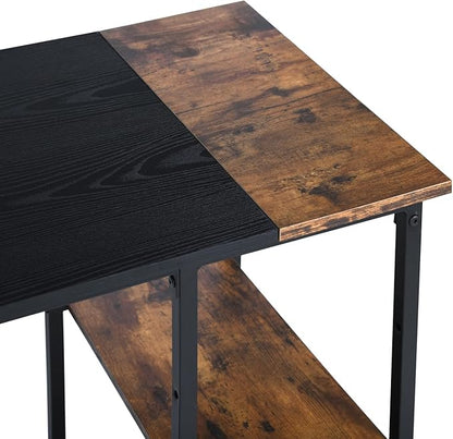 FurnitureR L-Shaped 58.3'' Corner Computer Desk with Storage Shelf Long Gaming Desk for Home Office PC Workstation Saving Space Laptop Table, Black and Brown