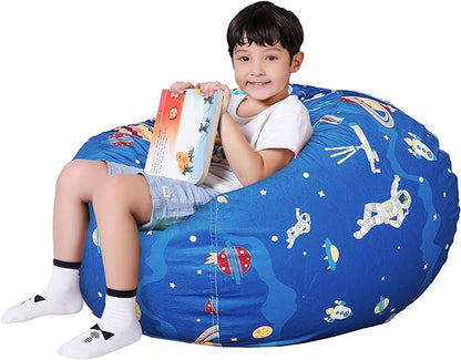 Lukeight Stuffed Animal Storage Bean Bag Chair Cover for Kids, Zipper Beanbag Chair Cover for Organizing Toddler & Kids' Rooms Plush Toys (Outer Space Velvet, X-Large)
