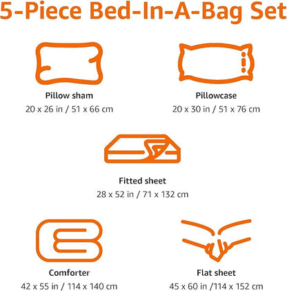 Amazon Basics 5 Piece Microfiber Kid's Bed-in-a-Bag Bedding Set, Toddler, Blue, Solid