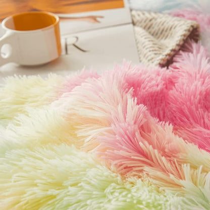 FOPPA Rainbow Plush Comforter Cover Set, 3 Pieces (Queen, Tie-Dye), Ultra Soft Faux Fur Bedding