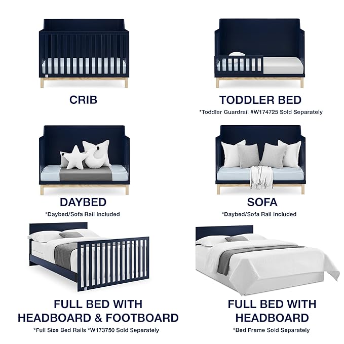 Delta Children babyGap Oxford 6-in-1 Convertible Crib + Brannan Bear Bookcase with Bins + Brannan Bear Wall Shelf with 4 Hooks, Navy/Natural (Bundle)