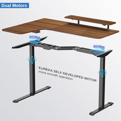 EUREKA ERGONOMIC Standing Desk Electric Adjustable Height (61"x43") Computer Desk with Keyboard Tray, Sit Stand Desk L Shaped Desk for Work/Home Office,Dual Motor,Memory Presets,2 USB/RGB,Walnut/Left