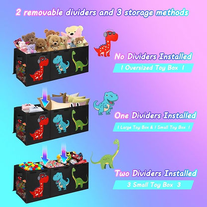 Extra Large Toy Box, Collapsible Sturdy Toy Storage Organizer with Lids, Dinosaur Toy Box for Boys Girls, 41"x14"x16" Kids Toy Chest Bin Box Baskets for Living Room, Playroom, Bedroom, Nursery, Black