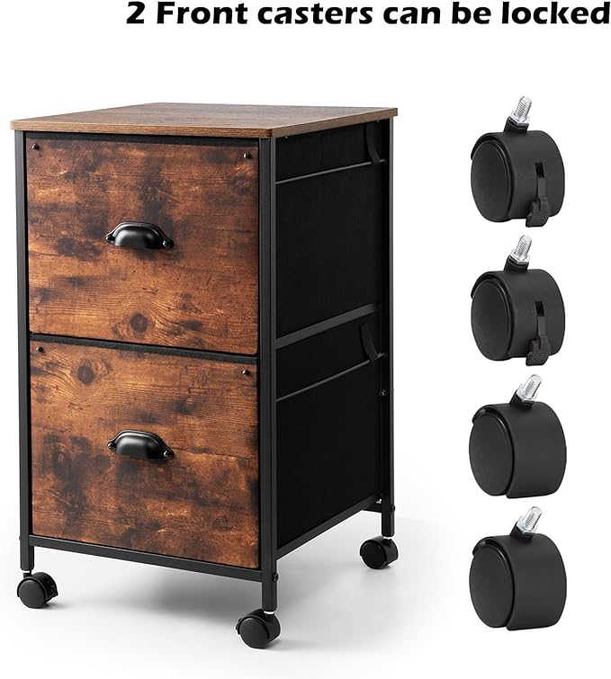 TOPSKY Mobile File Cabinet, Fabric Vertical File Cabinet for Letter Size (Rustic Brown, 2 Drawer)