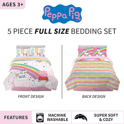 Franco Kids Bedding Super Soft Comforter and Sheet Set, 5 Piece Full Size, Peppa Pig