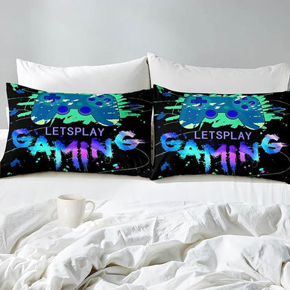 Game Comforter Set Fluffy Video Gaming Bedding Sets Gamer Room Decor Twin Size Colorful Black Gamepad Soft Game Bedding Set for Boys Teen 1 Comforter and 1 Pillowcase