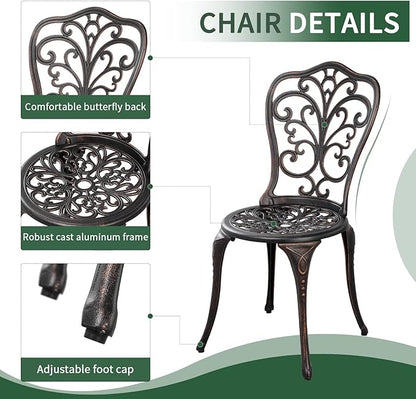 3 Piece Patio Set Metal Bistro Set,Cast Aluminum Outdoor Bistro Table and Chairs Set of 2 with Umbrella Hole,All Weather Patio Bistro Sets for Front Porch Set Garden,Backyard(Bronze)