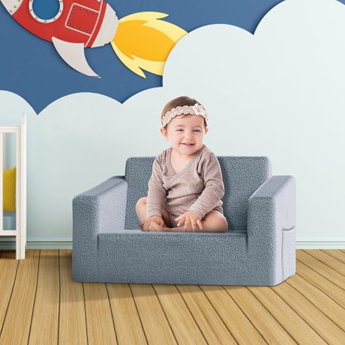Kids Couch,2-in-1 Toddler Chairs for Boys,Kids Sofa with Storage,Comfortable Kids Sofa Bed,Fun Kids Lounge Chair,Toddler Furniture,Kids Playroom,Children'S Gifts (Grey)