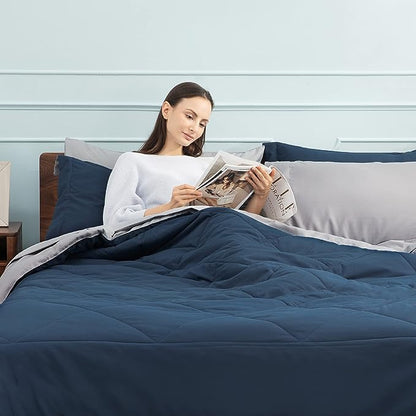 Bedsure Navy Comforter Set King - 7 Pieces Reversible King Navy Bed in a Bag, Bed Sets King with Comforters, Sheets, Pillowcases & Shams, Navy King Bedding Set