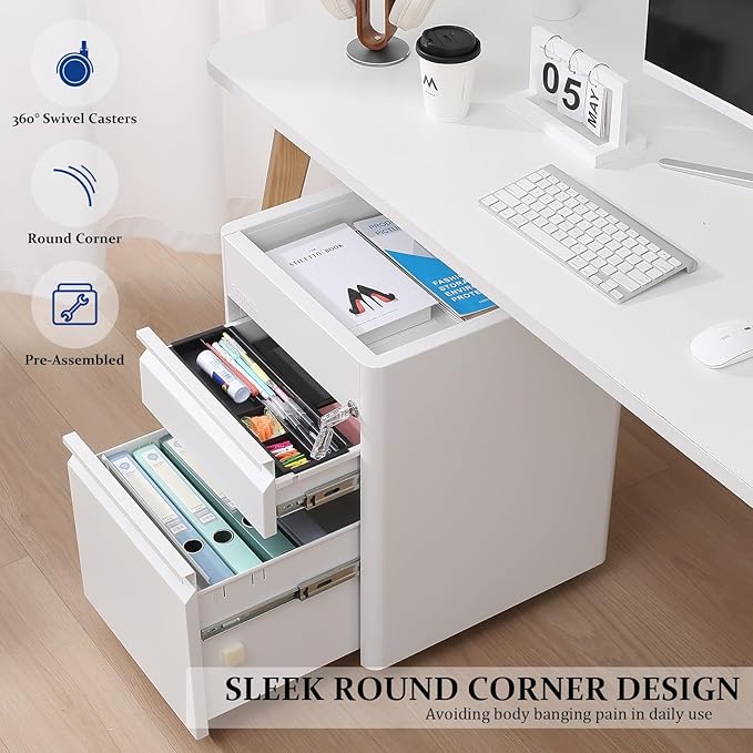 2 Drawer Mobile File Cabinet Top Storage Shelf, Rolling Metal Filing Cabinet for Legal & Letter File Anti-tilt Design with Lock Under Desk Office Drawers Fully Assembled Except Casters(Top ST W)