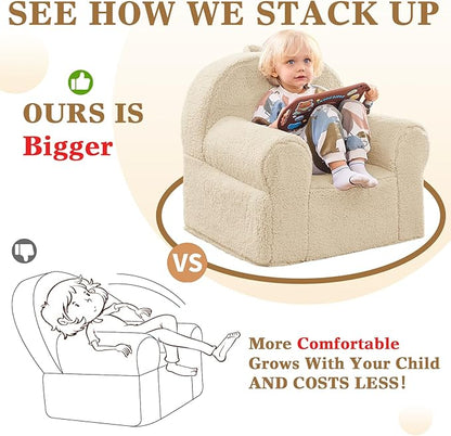 Beige Sherpa Toddler Chair, Soft Kids Plush Chair for Relaxing & Reading, Lightweight Handle Design, Easy to Clean, Removable Cover, Modern Style, 22x20x24 inches, 7.7 pounds