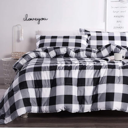 Andency Black Plaid Comforter Set Twin Size (66x90 Inch), 2 Pieces (1 Gingham Comforter and 1 Pillowcase), Summer Lightweight Microfiber Buffalo Check Down Alternative Comforter Set for Kids Boys