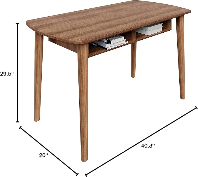 Modern Design By Crafts & comfort Monza Computer Desk, Mid Century Desk with Recessed Drawers, Writing Desk for Small Area - Walnut/Walnut