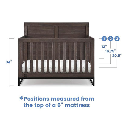 Simmons Kids Foundry 6-in-1 Convertible Baby Crib, Rustic Grey with Matte Black + Quiet Nights Breathable Crib Mattress with Removable/Machine Washable Cover (Bundle)