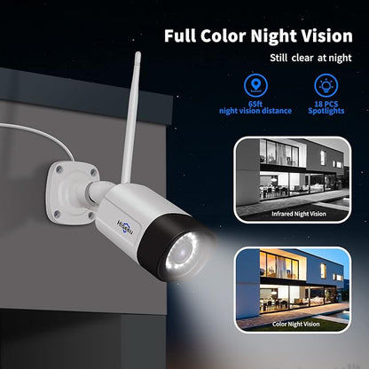 Hiseeu 5MP WiFi Security Camera System,3TB HDD, 16 Channels 8MP NVR Surveillance CCTV System Kit,Outdoor 2 Way Audio, Color Night Vision with Spotlight, 24/7 Time Record