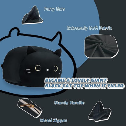Stuffed Animal Storage Bean Bag Chair Cover for Kids Black Cat Beanbag Chair for Girls Large Size Toy Organizer Cover Only Without Filling