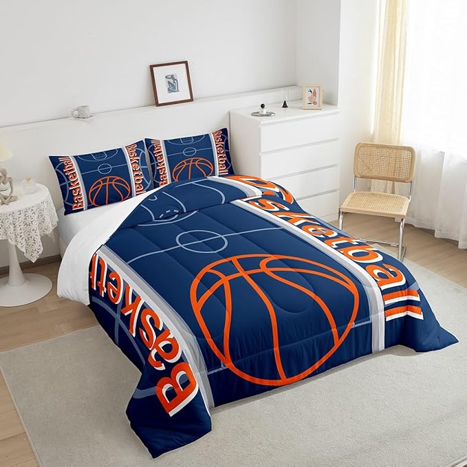 Feelyou Basketball Bedding Set Twin Size Gaming Sports Comforter Set for Kids Boys Girls Decor Ball Games Comforter Basketball Sports Duvet Set Bedroom Quilt Set