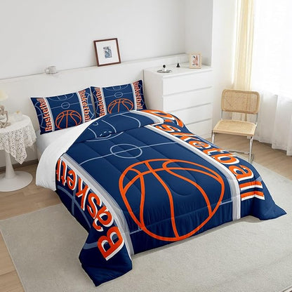 Feelyou Basketball Bedding Set Queen Size Gaming Sports Comforter Set for Kids Boys Girls Decor Ball Games Comforter Basketball Sports Duvet Set Bedroom Quilt Set