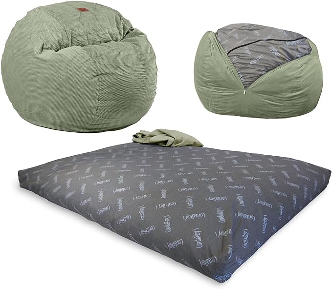 CordaRoy's Chenille Bean Bag Chair, Convertible Chair Folds from Bean Bag to Lounger, As Seen on Shark Tank, Moss - Queen Size