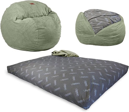 CordaRoy's Chenille Bean Bag Chair, Convertible Chair Folds from Bean Bag to Lounger, As Seen on Shark Tank, Moss - Queen Size