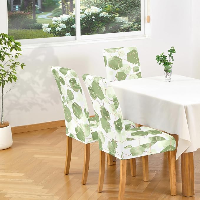 Gibelle Dining Room Chair Covers Set of 4, Soft Stretch Kitchen Chair Covers Slipcover Protector, Removable Washable Geometric Parson Chair Covers 4 Pack, Sage Green