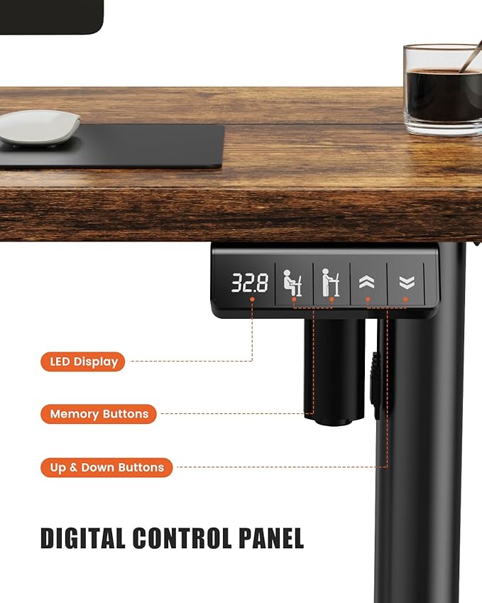 Electric Standing Desk Adjustable Height Stand Up Desk, 48" x 24" Sit Stand Desk, Low Noise Home Office Desk, Computer Desk with Splice Board, Child Lock & Memory Function, Rustic Brown