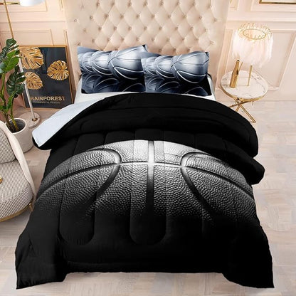 Basketball Comforter Set,Sports Basketall Bedding Set with Pillowcases, Boys Comforter Set Twin,Twin Black Ultra Soft Microfiber Kids Comforter Set,Basketball Bedding for Teen Boy Kids