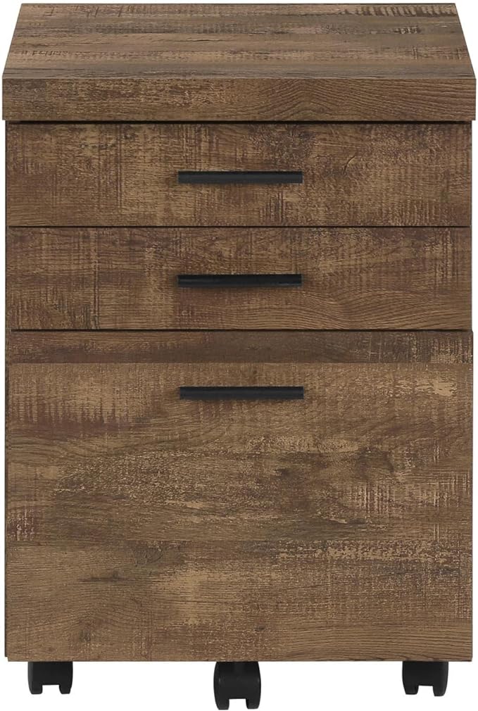 Monarch Specialties 7400, Rolling Mobile, Storage, Printer Stand, Office, Work, Laminate, Brown, Contemporary, Modern Filing Cabinet-3 Drawer Reclaimed Wood/Castors, 18.25" L x 17.75" W x 25.25" H