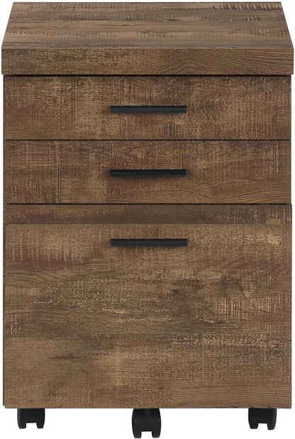 Monarch Specialties 7400, Rolling Mobile, Storage, Printer Stand, Office, Work, Laminate, Brown, Contemporary, Modern Filing Cabinet-3 Drawer Reclaimed Wood/Castors, 18.25" L x 17.75" W x 25.25" H
