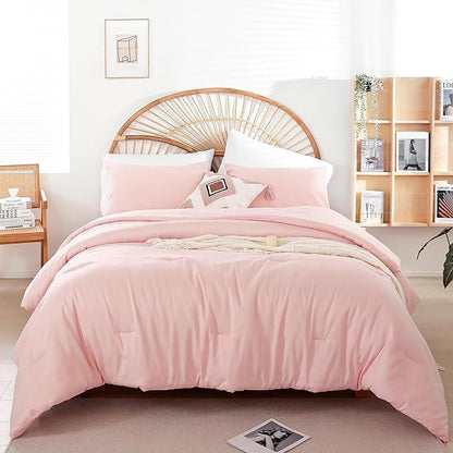 Pink Comforter Sets King Size Comforter Set 3 Piece Soft Microfiber Comforters Set for Women and Girls Blush Lightweight Alternative Comforter for All Season (1 Comforter, 2 Pillowcases)