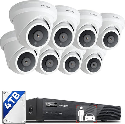 ONWOTE NVR PoE Security Camera System 4K, 16 Channel 12MP Commercial NVR 4TB, 8X 8MP Wired Outdoor IP Cameras, 134° FoV, AI Detection, 24/7 Video Audio Recording, CCTV Surveillance for Home Business