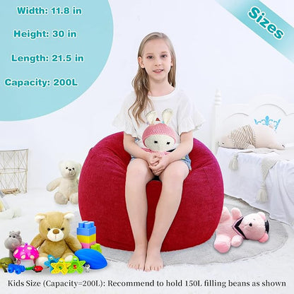 Stuffed Animal Storage Bean Bag Chair Cover (No Filler) for Kids and Adults.Soft Premium Corduroy Stuffable Beanbag for Organizing Children Plush Toys or Memory Foam Small 100L (Red)
