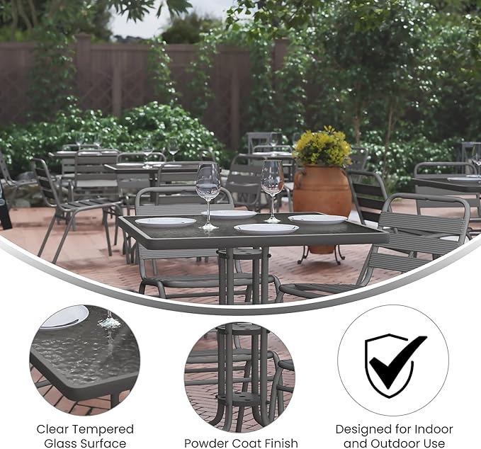 Flash Furniture Lila 31.5'' Square Glass Table with 4 Metal Aluminum Slat Stack Chairs, Silver