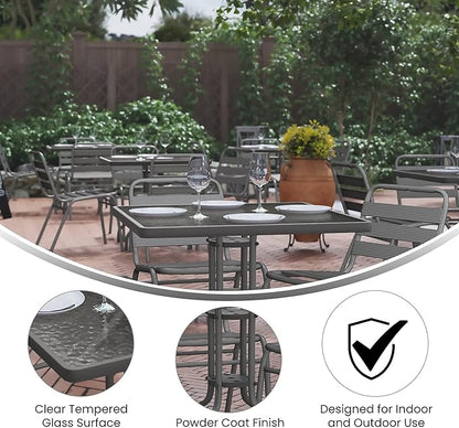 Flash Furniture Lila 31.5'' Square Glass Table with 4 Metal Aluminum Slat Stack Chairs, Silver