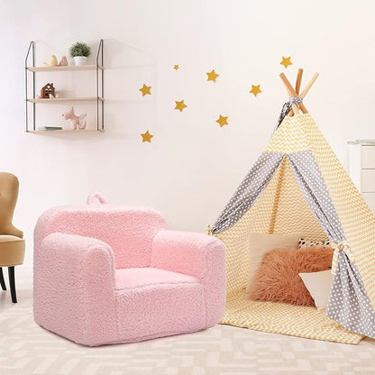 ALIMORDEN Kids Ultra-Soft Snuggle Foam Filled Chair, Toddler Cuddly Sherpa Reading Couch for Boys and Girls, Pink