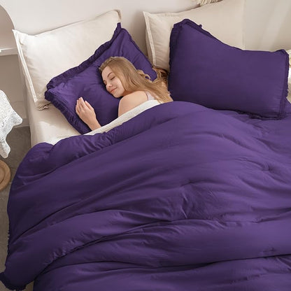 Andency Purple Comforter Set Full, 3 Pieces Boho Tassel Lightweight Bedding Comforter Sets, All Season Soft Fluffy Fringe Bed Set (79x90In Comforter & 2 Pillowcases)