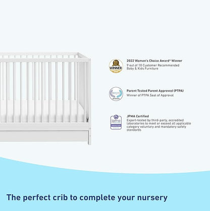 Graco Teddi 5-in-1 Convertible Crib with Drawer (White) – GREENGUARD Gold Certified, Crib with Drawer Combo, Full-Size Nursery Storage Drawer, Converts to Toddler Bed, Daybed and Full-Size Bed
