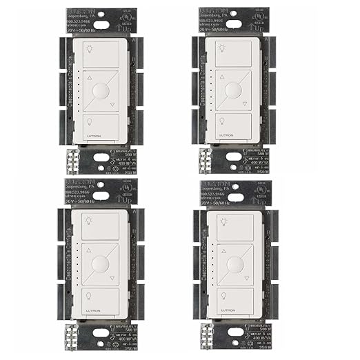 Lutron Caseta Original Smart Dimmer Switch ELV+ (Lutron Hub Required), 250W LED, Single-Pole/3-Way, Neutral Required, PD-5NE-WH 4-PACK, White, 4 Pack
