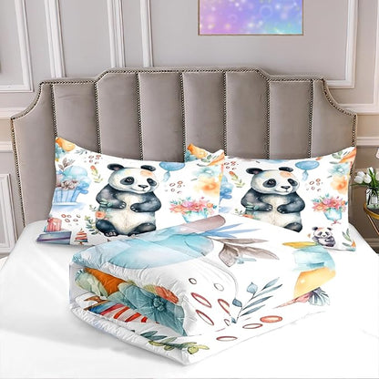 Panda Comforter Set Full Size - Panda Bedding for Boys Girls Cute Panda Set Cartoon Pandas Print Comfort Full Bedding Set for Kids Teens, 1 Comforter+2 Pillowcases