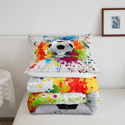 Football Bedding Set Rugby Sports Comforter Set Soccer Ball Game Comforter for Boys Girls Children Teens Bedroom Decor Gift for Football Lover Duvet Set Full Size with 2 Pillow Case