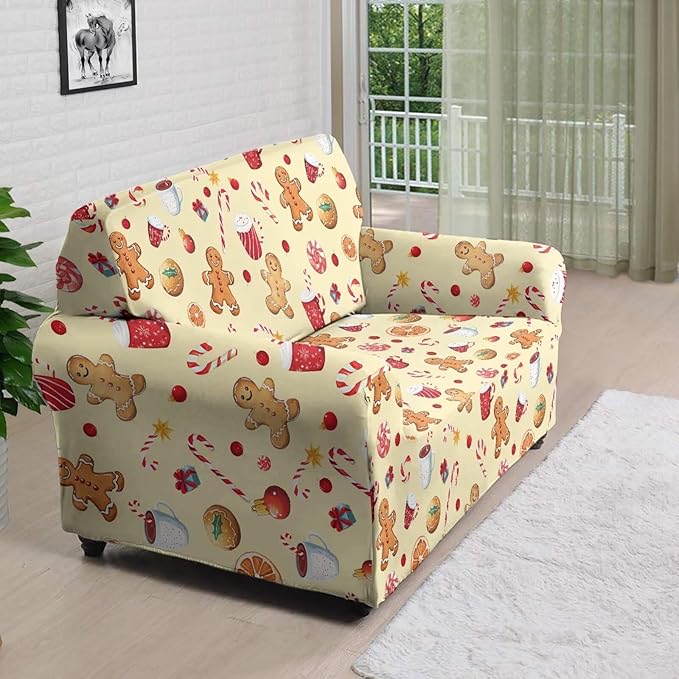 FKELYI Cute Christmas Sofa Couch Cover with Elastic Bottom Stretch Furniture Protector for Indoor Easy Going Stretch Sofa Slipcovers M