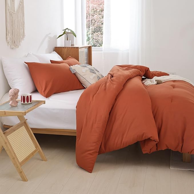 ROSGONIA King Size Comforter Set Burnt Orange,3pcs(1 Terracotta Comforter & 2 Pillowcases) Lightweight Boho Rust Fall Bedding Blanket All Season Quilt
