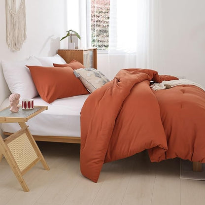 ROSGONIA King Size Comforter Set Burnt Orange,3pcs(1 Terracotta Comforter & 2 Pillowcases) Lightweight Boho Rust Fall Bedding Blanket All Season Quilt