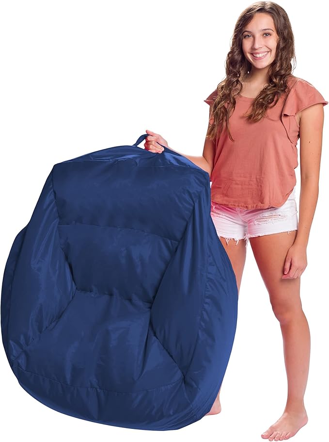 Posh Creations Coronado Bean Bag Boys and Girls Large Chair for Kids, for Gaming and Playrooms, Soft Nylon-Navy