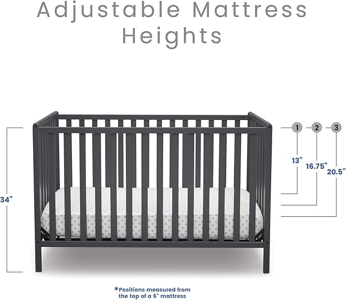 Delta Children Heartland 4-in-1 Convertible Crib, Charcoal Grey + Delta Children Twinkle Galaxy Dual Sided Recycled Fiber Core Crib and Toddler Mattress (Bundle)